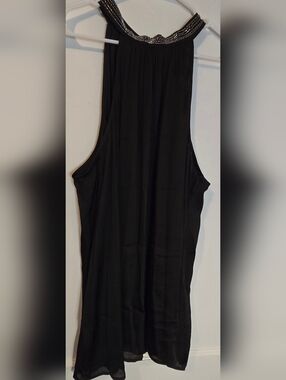 NWT Torrid Black Flowy Halter Top with Silver Beaded Trim